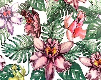 Water repellent fabric, tropical floral, for outdoor cushions, bags, raincoats,