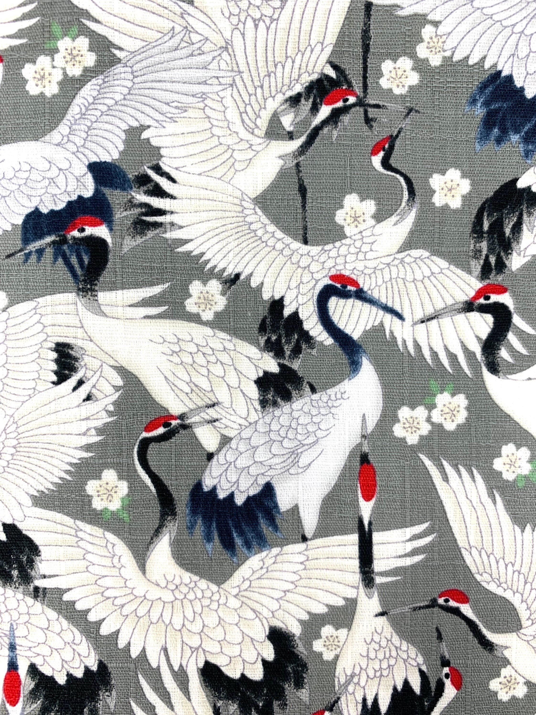 Cranes Fabric Japanese Heron Stork Grey White Birds - Etsy