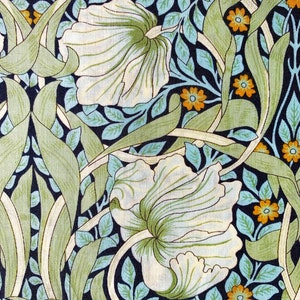 William Morris Pimpernel katoenen stof Art Nouveau marinegroen bloemen