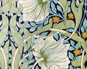 William Morris Pimpernel cotton fabric Art Nouveau navy green floral
