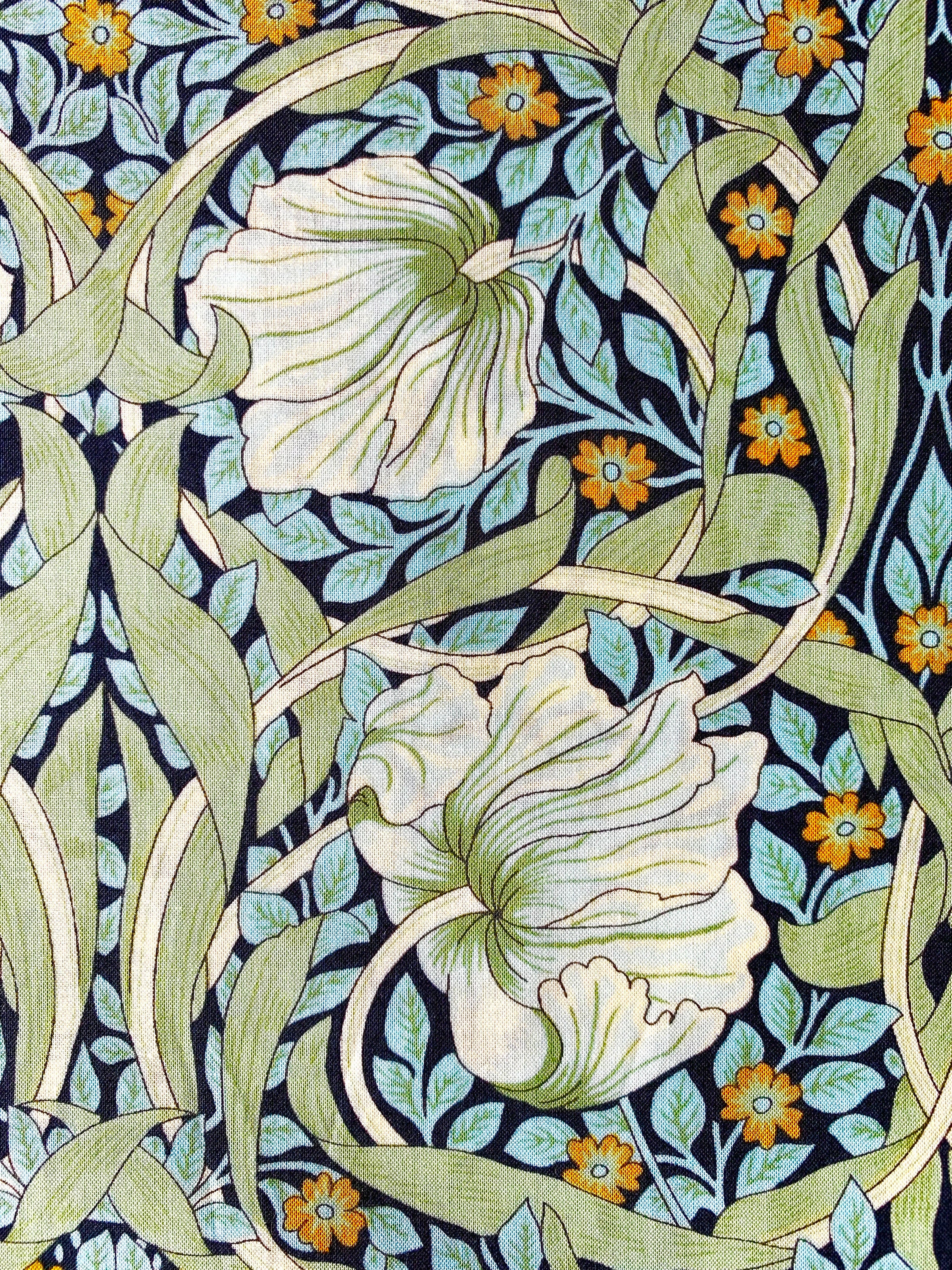 William Morris Pimpernel Cotton Fabric Art Nouveau Navy Green Floral - Etsy