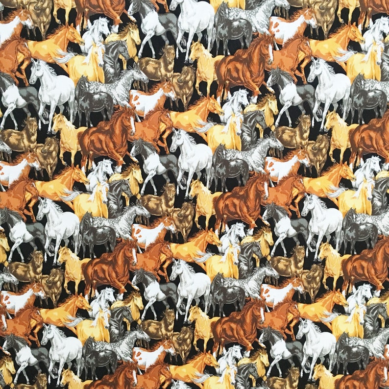 Horses fabric horse riding material animal print brown Etsy