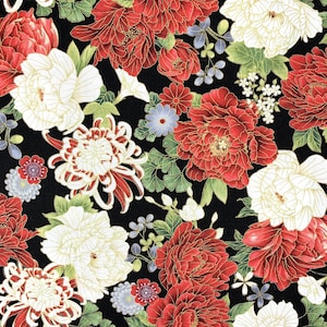 Oriental chrysanthemum fabric, Japanese floral, chinese asian cotton, by the metre