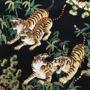 Tiger fabric, Japanese fabric, black and metallic gold, oriental Chinese Asian cotton