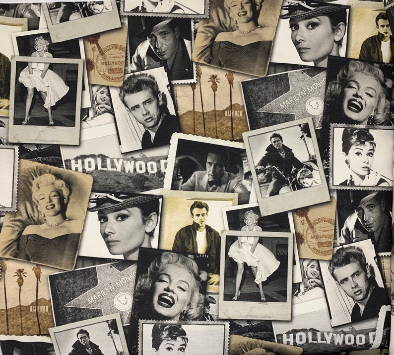 Tissu Hollywood Stars, Monroe Hepburn Dean Bogart, films rétro années 50 1950 image 7