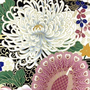 Oriental chrysanthemum fabric, Japanese floral, chinese asian cotton, by the metre
