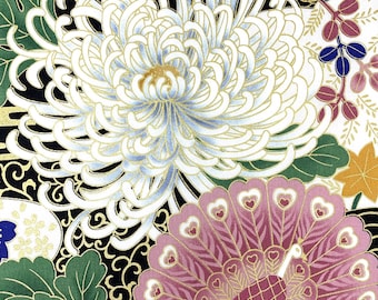 Oriental chrysanthemum fabric, Japanese floral, chinese asian cotton, by the metre