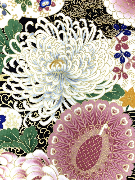 Oriental Chrysanthemum Fabric Japanese Floral Chinese Asian Cotton by the Metre Etsy UK
