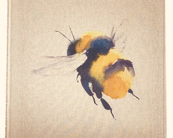 Bee fabric panel for cushions, bumblebee insect wildlife animal cotton canvas
