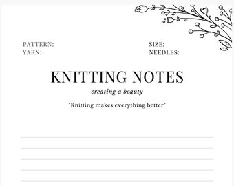 Knitting planner printable, knitting project tracker, knitting notes journal, downloadable knitting tracker