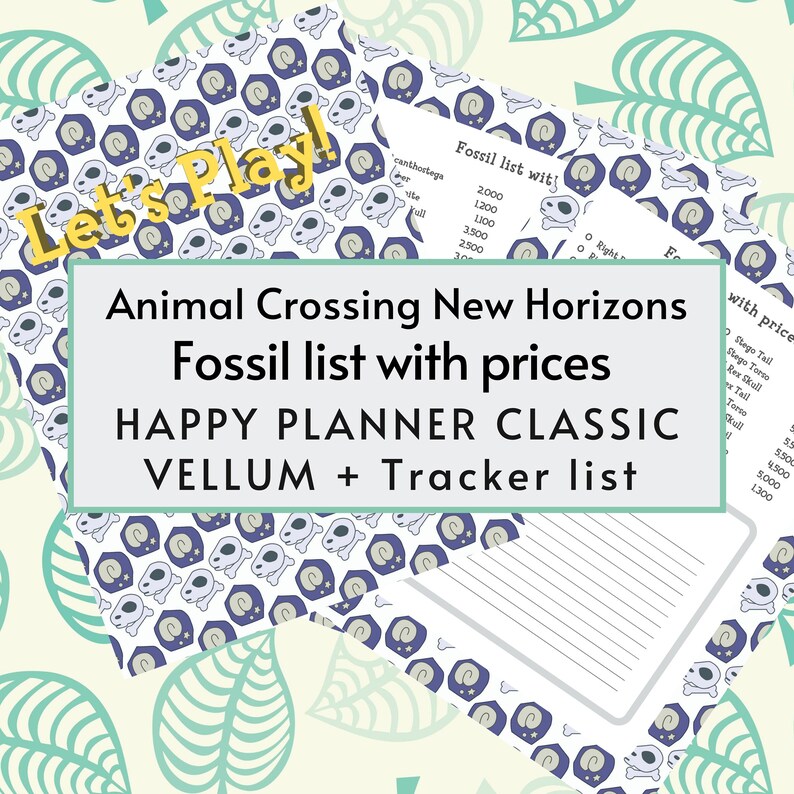 Animal Crossing fossil list fossil checklist ACNH printable Etsy