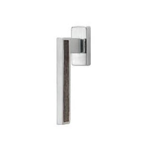 May include: A chrome door handle with a wood insert. The handle is 6.4 inches tall and 1.2 inches wide.