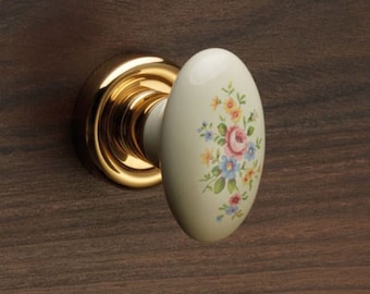 Flavia - Pomos de puerta clásicos de latón con tirador de porcelana