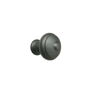May include: A dark grey metal cabinet knob with a rounded, slightly domed shape and a raised ring around the edge.
