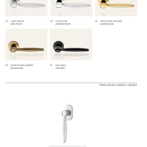 May include: A set of door handles in various finishes, including satin chrome, polished chrome, polished brass, bronzed brass, and matt black. The handles are shown in a close-up view. The text "COD. 480 SK" is visible in the image.
