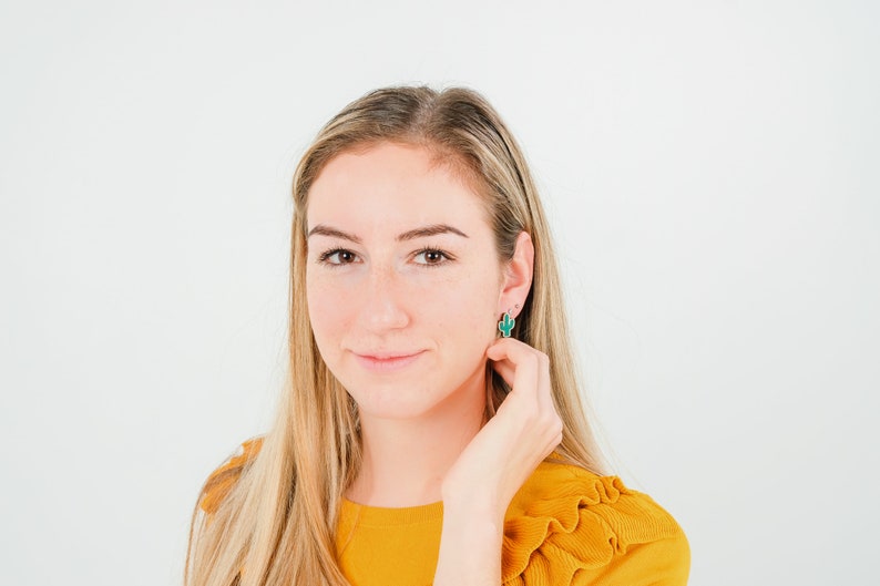 Cactus earrings silver plated image 2