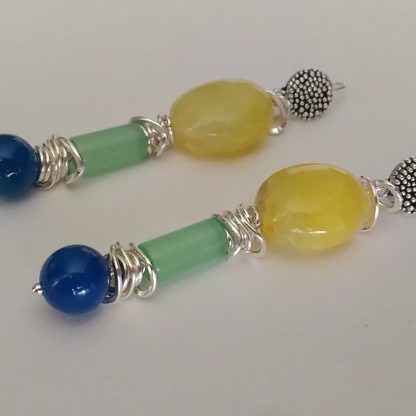 Yellow agate earrings Long pendants earrings Natural stone jewelry Gift for her Summer party earring Handmade earrings