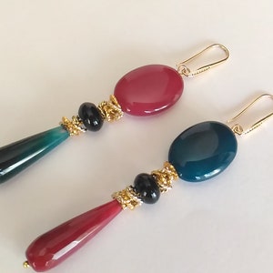 Rote lange Ohrringe Grün Ohrhänger Achat lange Anhänger Ohrringe handgemacht Ohrringe