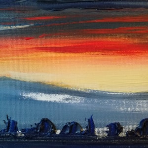 painting with plain and hills at sunset oil on canvas single small 11.8x11.8 in 30 x 30 cm image 5