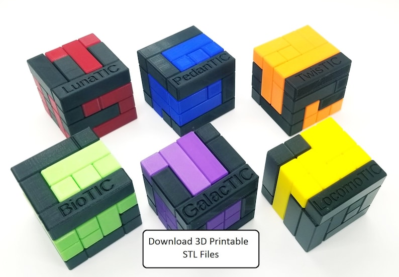 Download 3D Printable STL Files for the 6 Difficult Turning Interlocking Cube Puzzles image 1