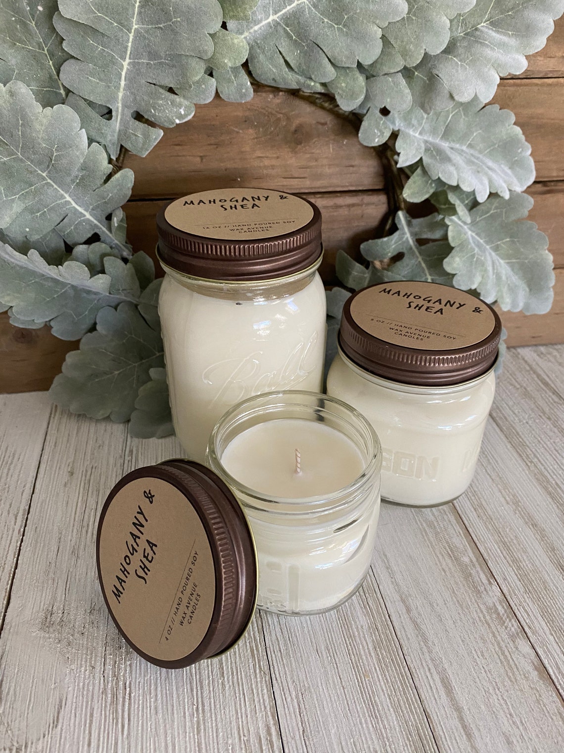 Mahogany & Shea Soy Mason Jar Candle / Clean Candle / Refined Etsy