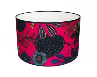 Abat-Jour Motif Floral, Végétal en Coton Magenta Fuchsia - Pour Lampe à Poser, Lampadaire, Suspension, Bureau et Salon - Diamètre 30/40cm