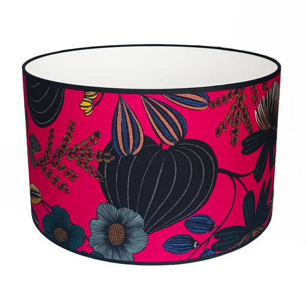 Abat-Jour Motif Floral, Végétal en Coton Magenta Fuchsia - Pour Lampe à Poser, Lampadaire, Suspension, Bureau et Salon - Diamètre 30/40cm