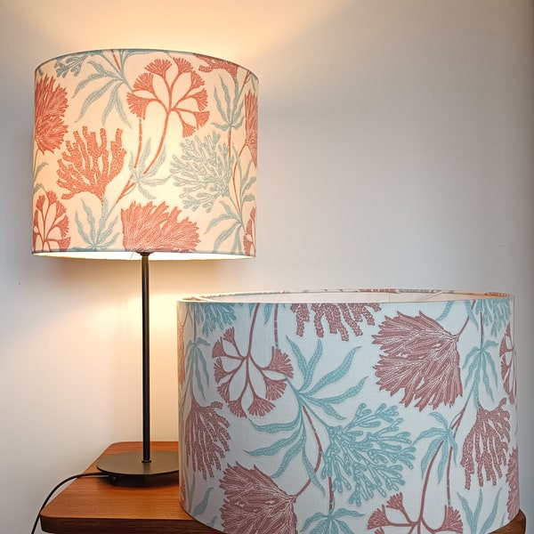 Abat-Jour Coraux - Motif Bleu Ciel et Corail - Pour Lampe à Poser et Suspension - Diamètre 30 ou 40 cm