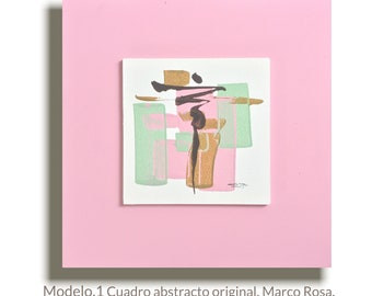 Acrylic abstract painting. Original handmade on wood.  Wall decor. Pinkish frame 11 3/8" x 11 3/8" x 1/2". Ready to hang.