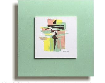 Acrylic abstract painting. Original handmade on wood.  Wall decor. Spring green frame 11 3/8" x 11 3/8" x 1/2". Ready to hang.