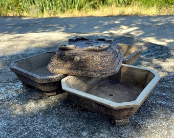 Handcrafted Bonsai Pot Set | Earthy Tones | Limited Edition | Square Pot, ku_rama pot & accent pot.