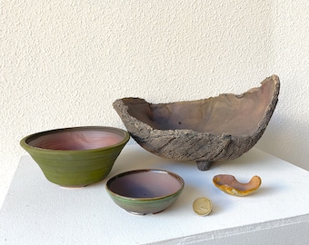 Set of unique handmade bonsai pots | including Ku Rama pot, Bungin pot, Accent, and Mini Ku Rama pot.