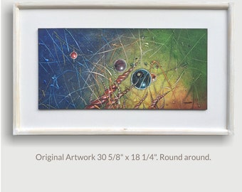 Wall decor,acrylic painting, Artwork. 30 5/8" x 18 1/4" x 1". With frame. Quantum physics topic.