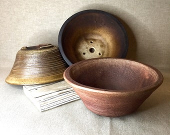 Elevate Your Bonsai: Rustic Trio of Bonsai Pots. Stoneware Handmade.