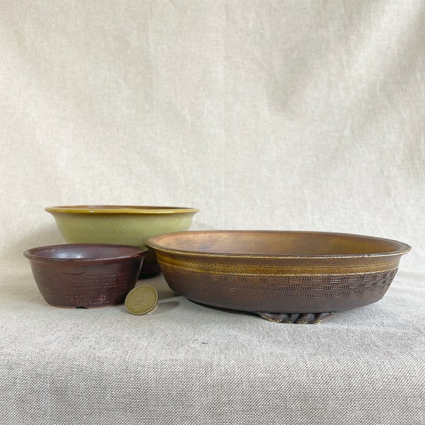 The Perfect Trio: Handcrafted Bonsai Pot Set for Enthusiasts.