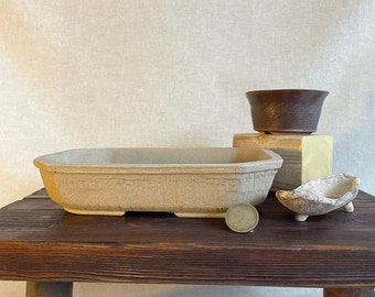 Unique Bonsai Pot Trio | Handcrafted Tray, Glazed Accent Pot, Kusa_mono Tray