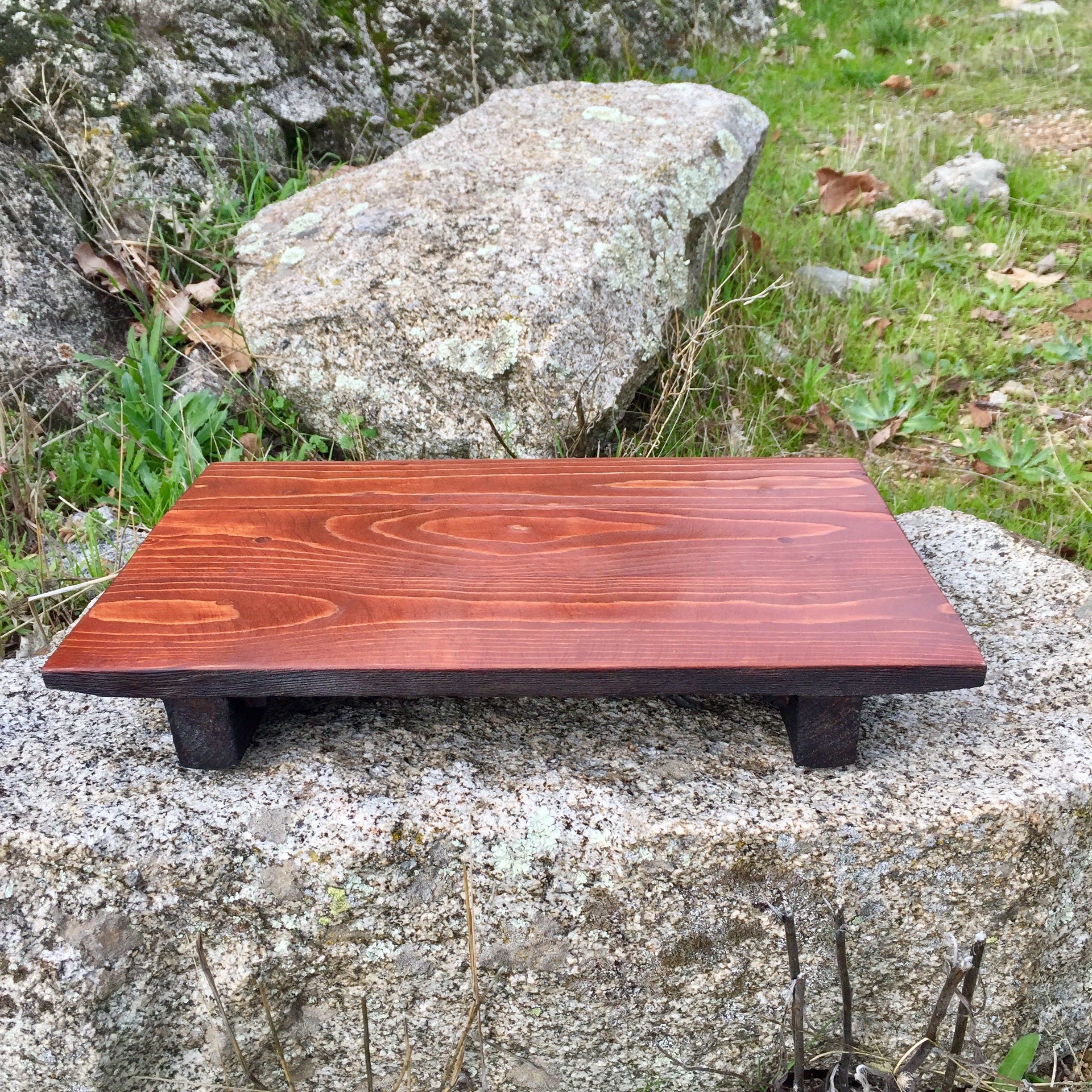 Bonsai wood table made with recycled wood. Display stand for Etsy