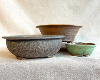 Set of Handcrafted Bonsai Pots | Large, Medium, and Accent Pots with Unique Textures