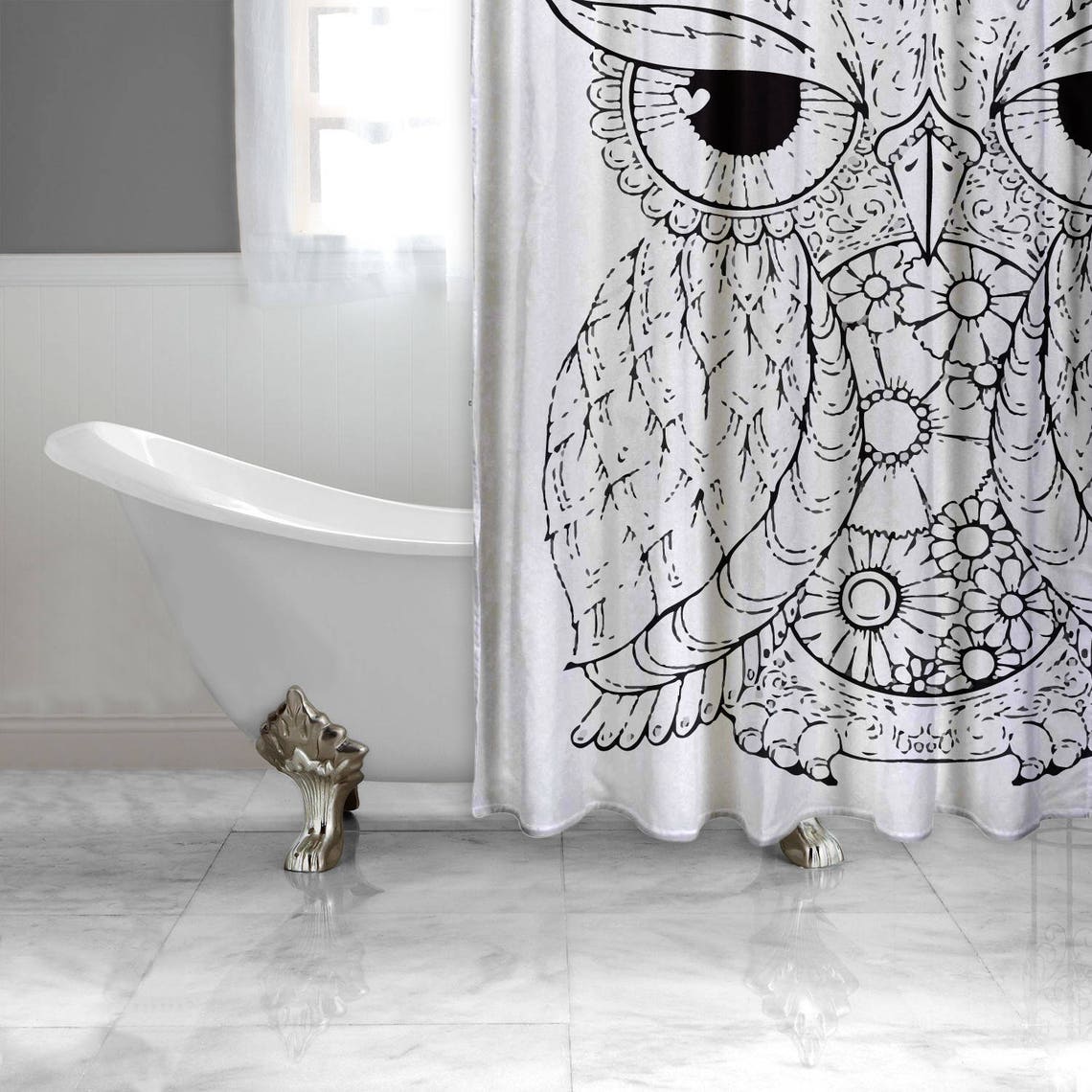 Download XL Black and White Owl2 Shower Curtain-Adult Coloring Book | Etsy