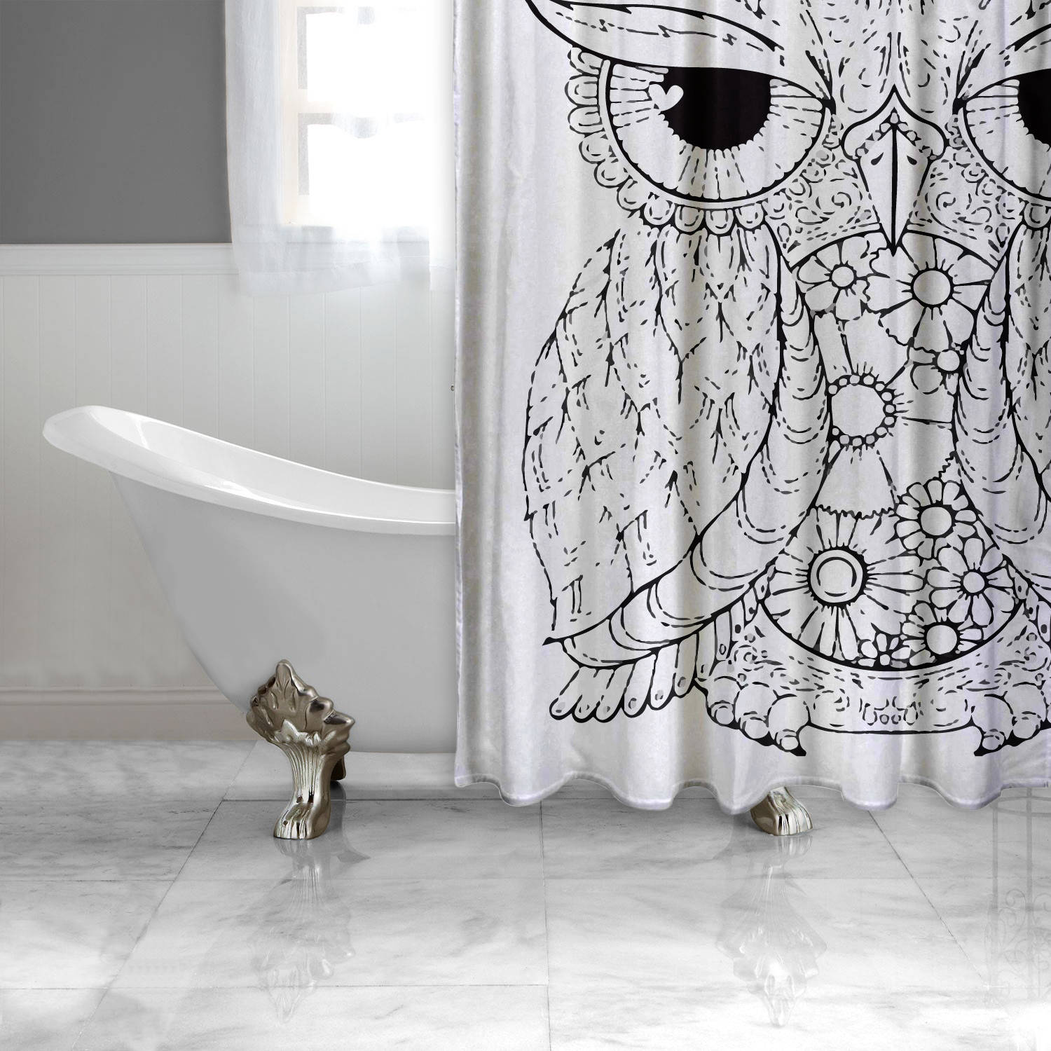 Download Xl Black And White Owl2 Shower Curtain Adult Coloring Book Etsy