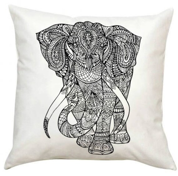 Download Xl Black And White Elephant Pillow Adult Coloring Book Series Etsy