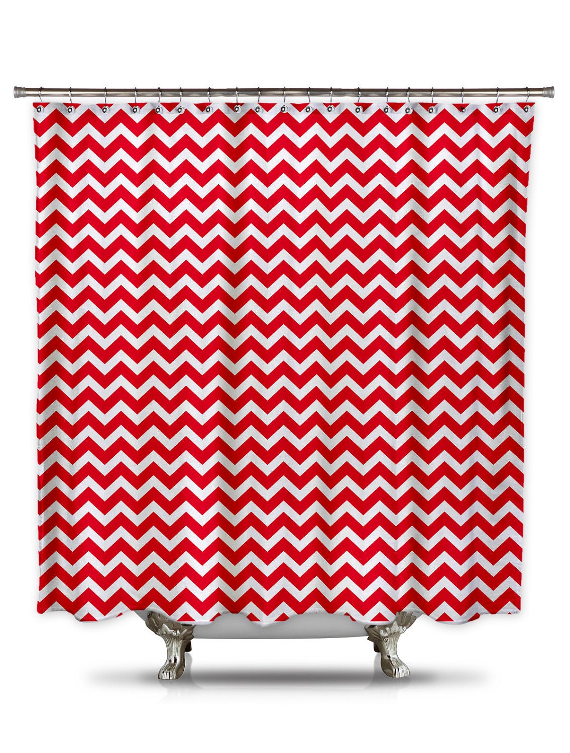 Red and White Chevron Fabric Shower Curtain Etsy