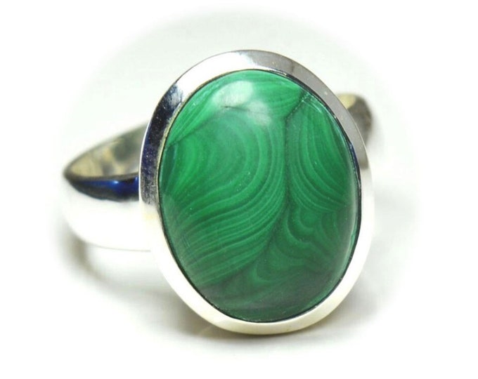 Natural Malachite Silver Ring For Women/'s,For Men/'s,Adjustable Ring Jewelry Gift,Chakra Healing Green Gemstone Size 4,5,6,7,8,9,10,11,12,13