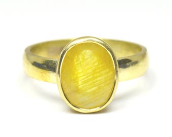 Natural Yellow Sapphire Ring Size 5,6,7,8,9,10,11,12,13,Handmade Panchdahtu Gold Plated Ring For Men Women,Astrological September Birthstone