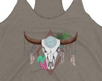 Western Bull Skull Women's Racerback Tank