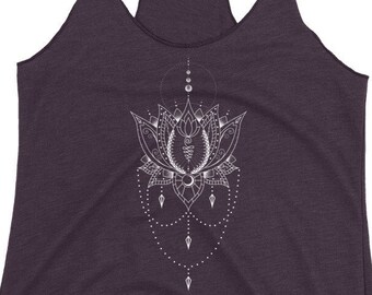 Lotus Mandala Women's Racerback Tank - lotus flower art - stipple art - mandala art - gypsy shirt - spiritual tank top -  yoga shirt -