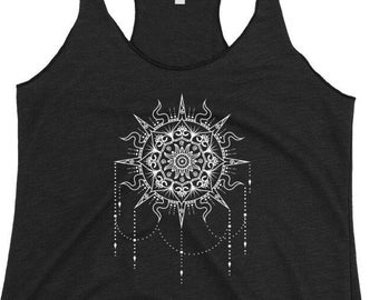 Sun Mandala Women's Racerback Tank - mandala - sun t-shirt - tattoo t-shirt - mandala shirt - gypsy shirt - boho mandala - yoga tank