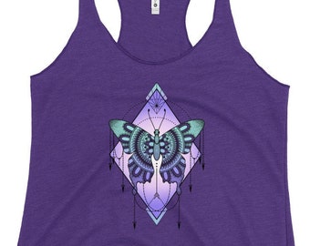 Butterfly Mandala Women's Racerback Tank - yoga tank - butterfly tank top - fitness tank -- boho tank top - hiking tank