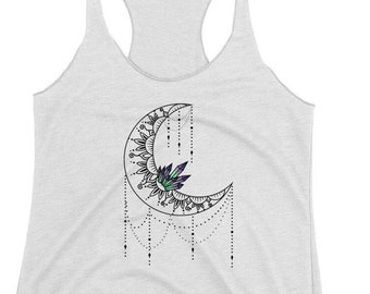 Crystal Moon Mandala Tank -- moon mandala -- crystal t-shirt -- tattoo moon t-shirt -- ladies tank  -- boho mandala shirt -- gypsy shirt