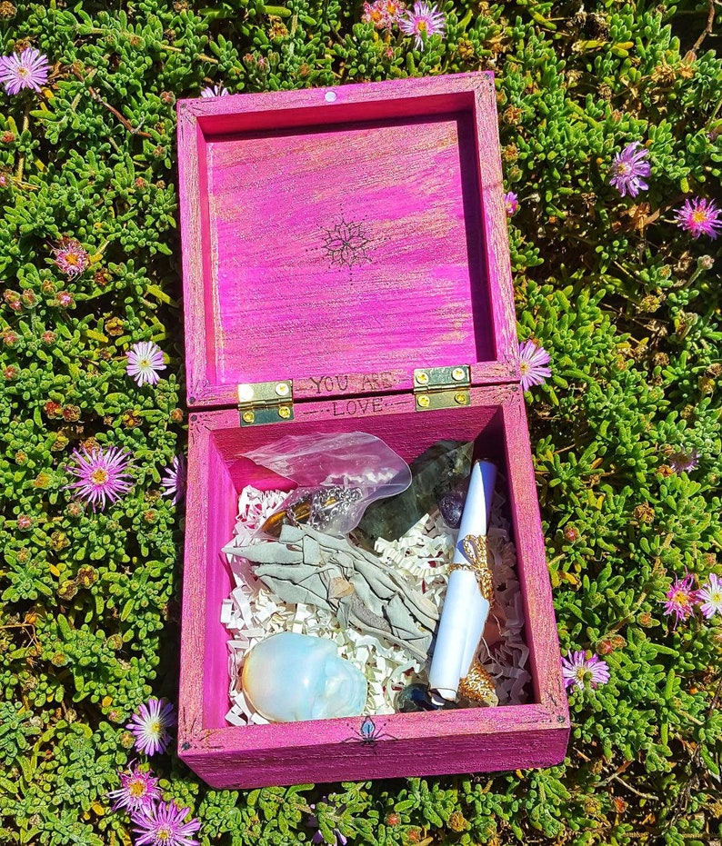 Hand Painted Wooden Treasure Chest Box of Crystals Healing Etsy